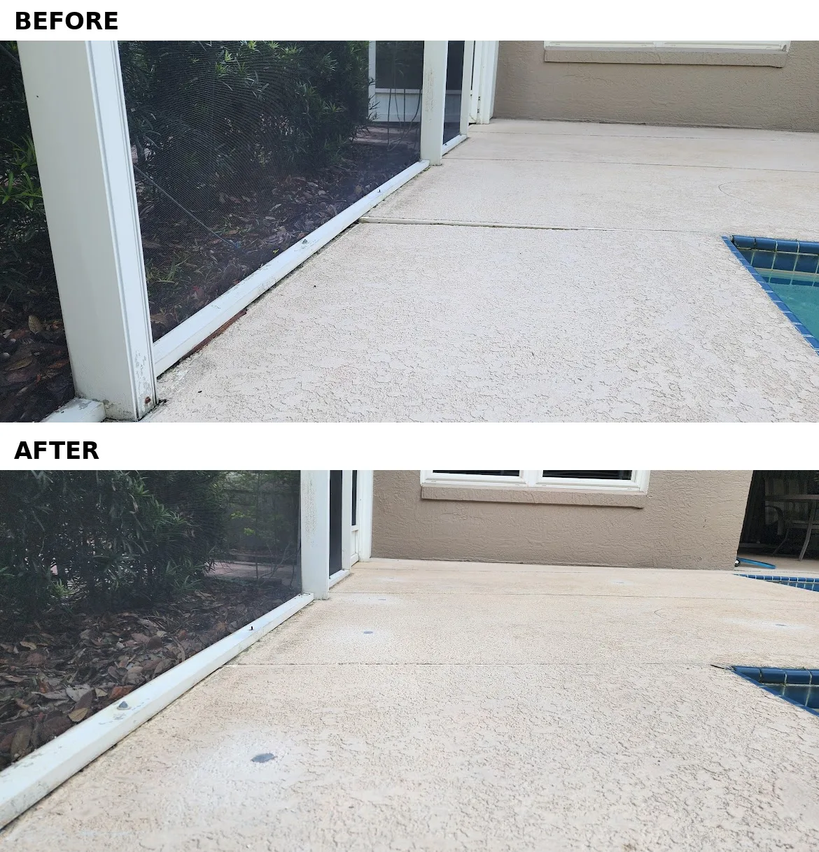 Before and after pool deck leveling and stabilization in Florida