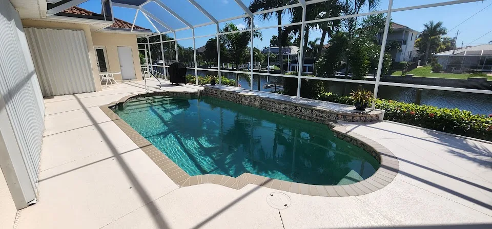 Pool deck at a Southwest Florida canal-front home after concrete leveling
