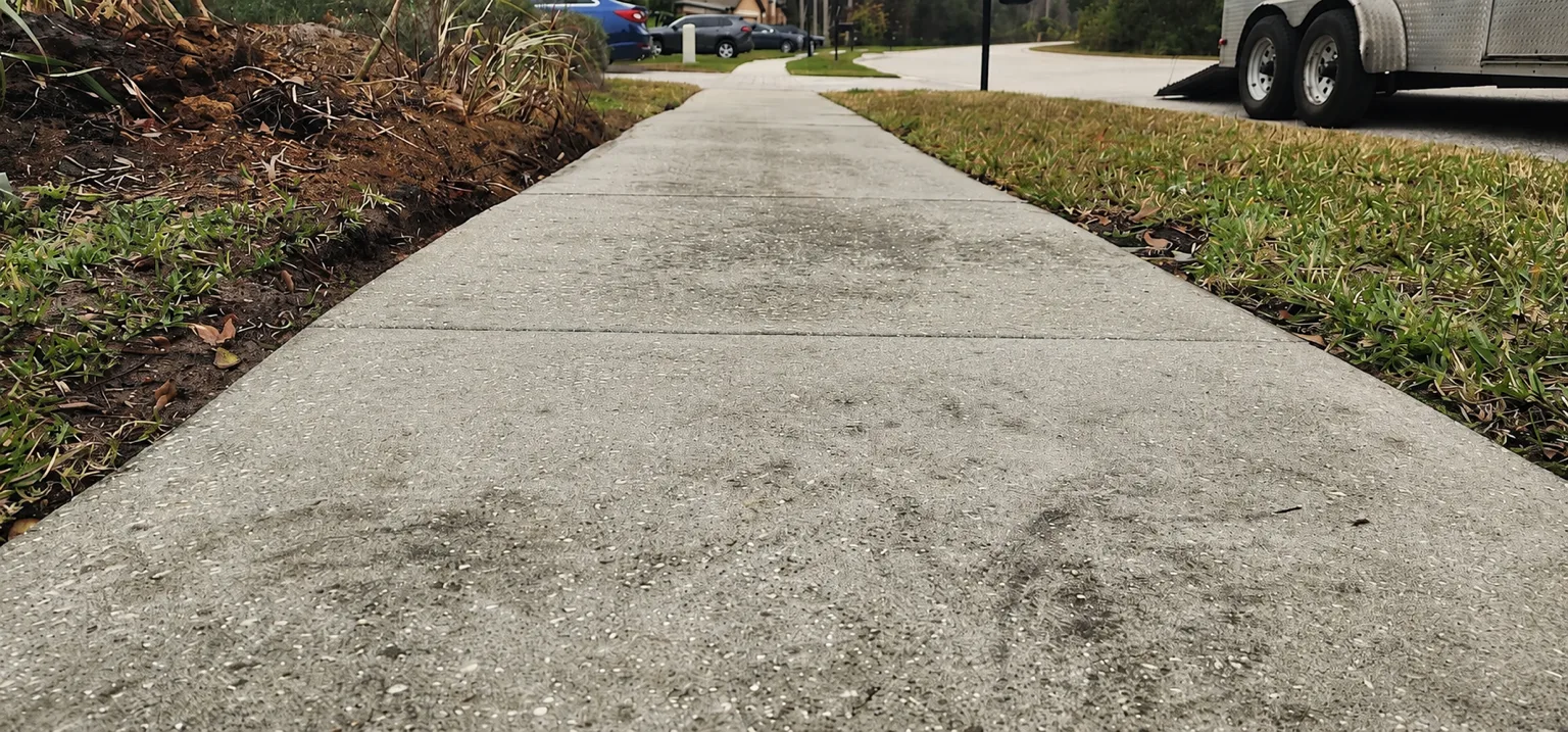 Concrete sidewalk after lifting and leveling
